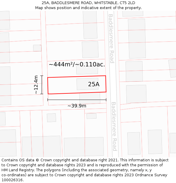 25A, BADDLESMERE ROAD, WHITSTABLE, CT5 2LD: Plot and title map
