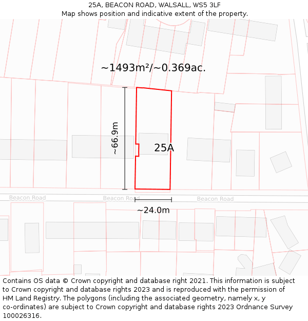 25A, BEACON ROAD, WALSALL, WS5 3LF: Plot and title map