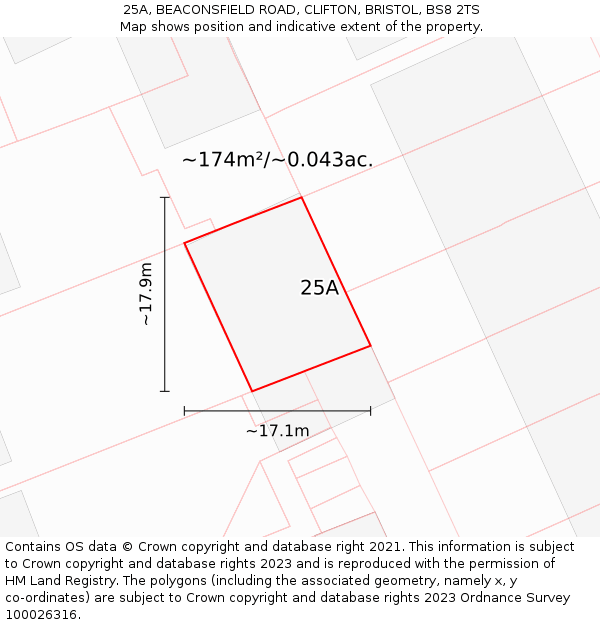 25A, BEACONSFIELD ROAD, CLIFTON, BRISTOL, BS8 2TS: Plot and title map