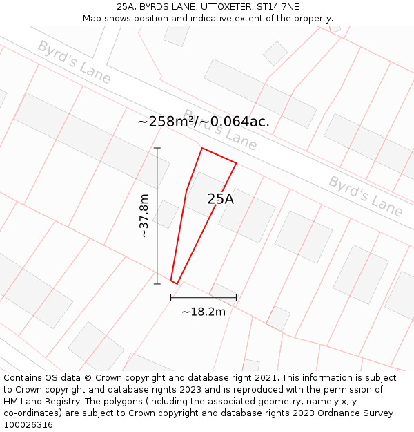 25A, BYRDS LANE, UTTOXETER, ST14 7NE: Plot and title map