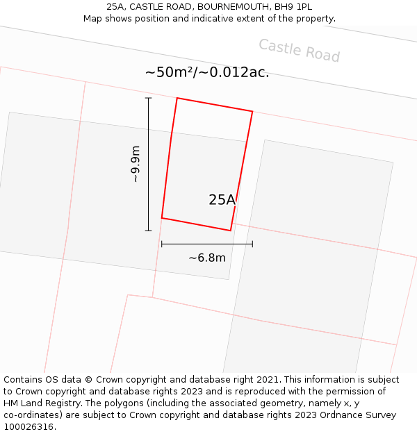 25A, CASTLE ROAD, BOURNEMOUTH, BH9 1PL: Plot and title map