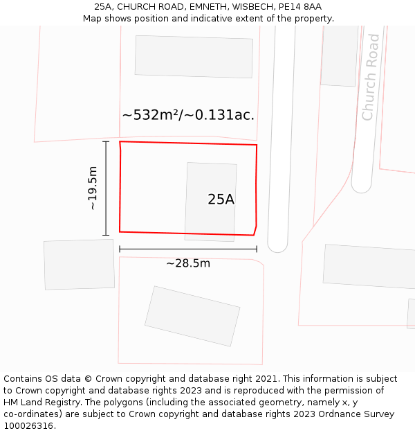 25A, CHURCH ROAD, EMNETH, WISBECH, PE14 8AA: Plot and title map