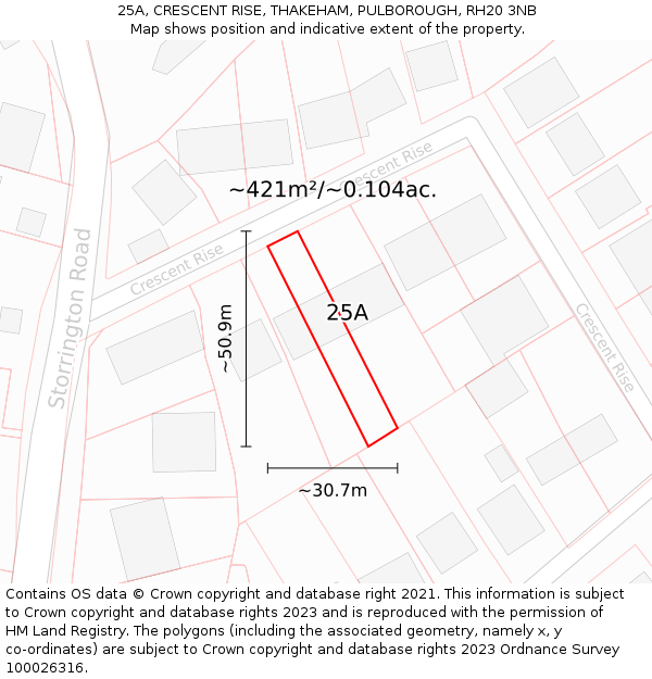 25A, CRESCENT RISE, THAKEHAM, PULBOROUGH, RH20 3NB: Plot and title map