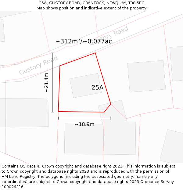 25A, GUSTORY ROAD, CRANTOCK, NEWQUAY, TR8 5RG: Plot and title map