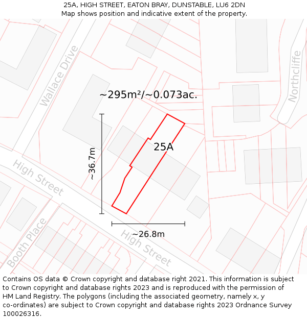 25A, HIGH STREET, EATON BRAY, DUNSTABLE, LU6 2DN: Plot and title map