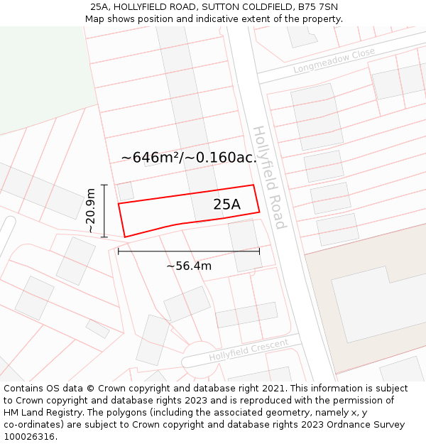 25A, HOLLYFIELD ROAD, SUTTON COLDFIELD, B75 7SN: Plot and title map
