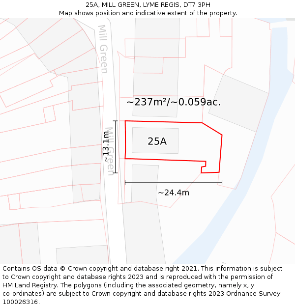 25A, MILL GREEN, LYME REGIS, DT7 3PH: Plot and title map