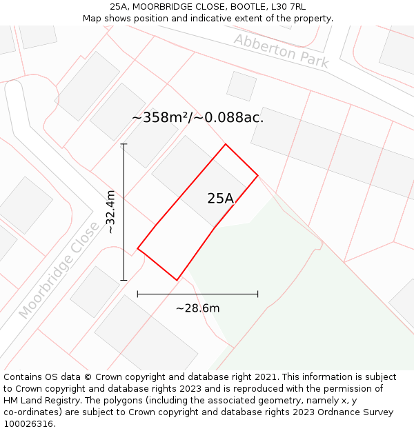 25A, MOORBRIDGE CLOSE, BOOTLE, L30 7RL: Plot and title map
