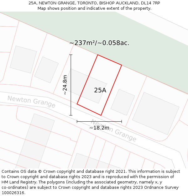 25A, NEWTON GRANGE, TORONTO, BISHOP AUCKLAND, DL14 7RP: Plot and title map