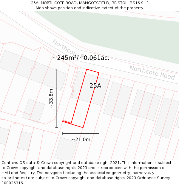 25A, NORTHCOTE ROAD, MANGOTSFIELD, BRISTOL, BS16 9HF: Plot and title map
