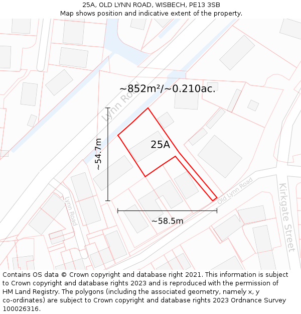 25A, OLD LYNN ROAD, WISBECH, PE13 3SB: Plot and title map