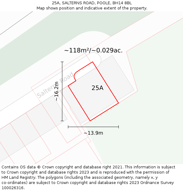 25A, SALTERNS ROAD, POOLE, BH14 8BL: Plot and title map