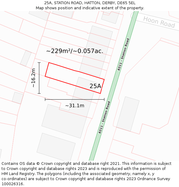 25A, STATION ROAD, HATTON, DERBY, DE65 5EL: Plot and title map
