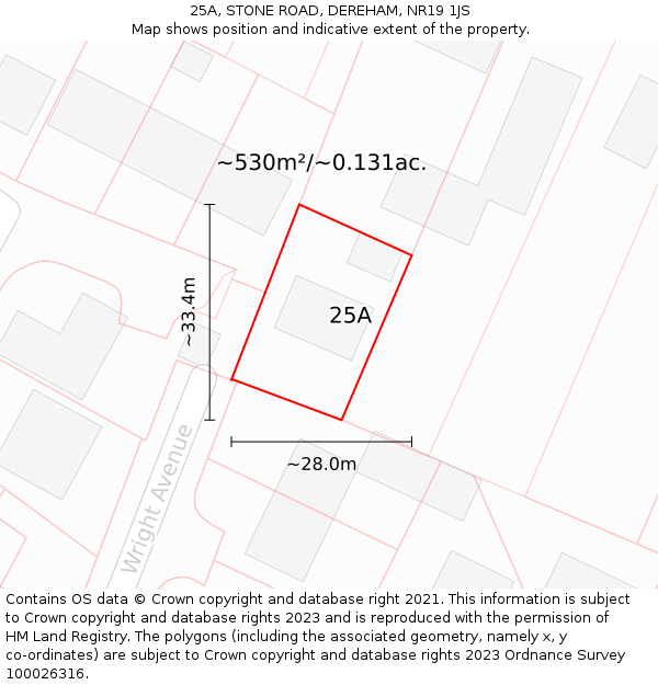 25A, STONE ROAD, DEREHAM, NR19 1JS: Plot and title map