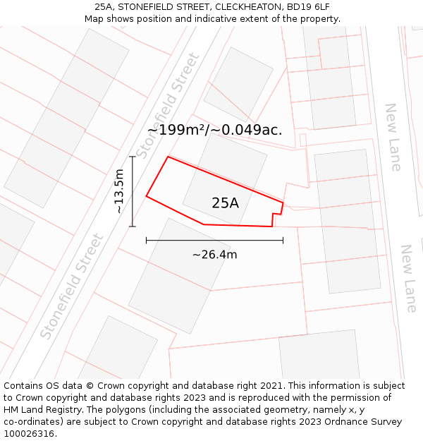 25A, STONEFIELD STREET, CLECKHEATON, BD19 6LF: Plot and title map