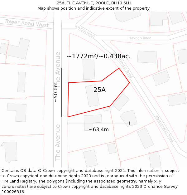 25A, THE AVENUE, POOLE, BH13 6LH: Plot and title map