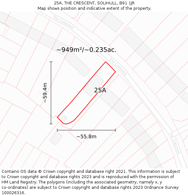 25A, THE CRESCENT, SOLIHULL, B91 1JR: Plot and title map