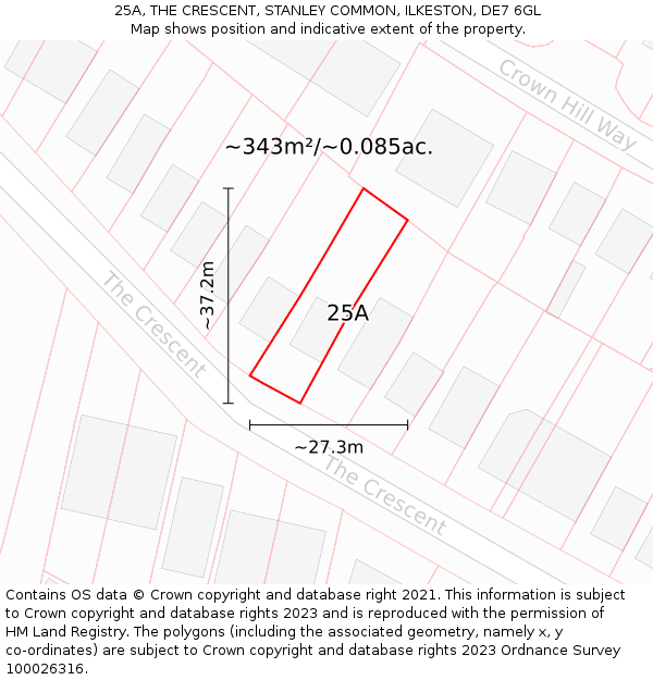 25A, THE CRESCENT, STANLEY COMMON, ILKESTON, DE7 6GL: Plot and title map