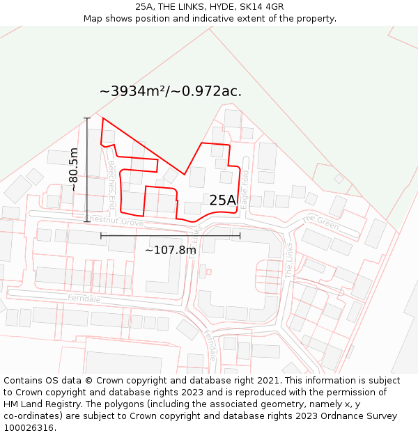 25A, THE LINKS, HYDE, SK14 4GR: Plot and title map