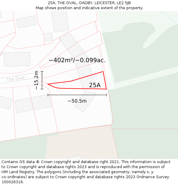25A, THE OVAL, OADBY, LEICESTER, LE2 5JB: Plot and title map