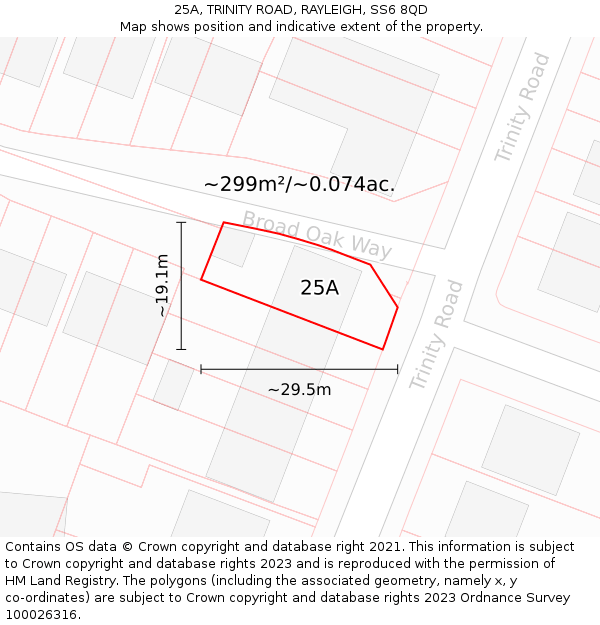 25A, TRINITY ROAD, RAYLEIGH, SS6 8QD: Plot and title map
