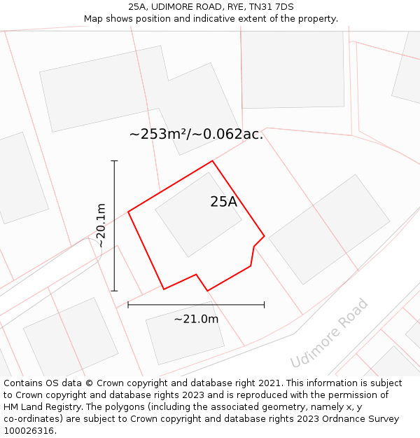 25A, UDIMORE ROAD, RYE, TN31 7DS: Plot and title map