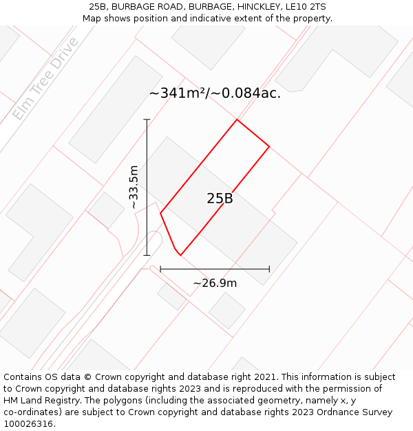25B, BURBAGE ROAD, BURBAGE, HINCKLEY, LE10 2TS: Plot and title map