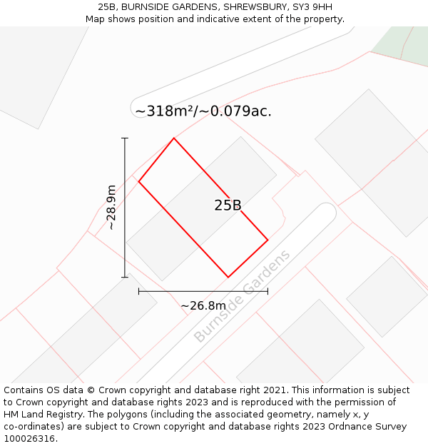 25B, BURNSIDE GARDENS, SHREWSBURY, SY3 9HH: Plot and title map