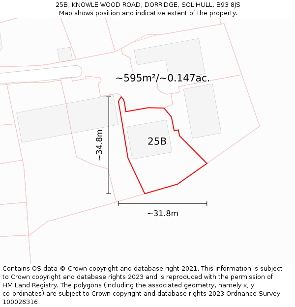 25B, KNOWLE WOOD ROAD, DORRIDGE, SOLIHULL, B93 8JS: Plot and title map