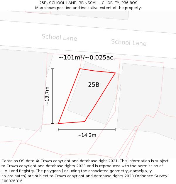25B, SCHOOL LANE, BRINSCALL, CHORLEY, PR6 8QS: Plot and title map