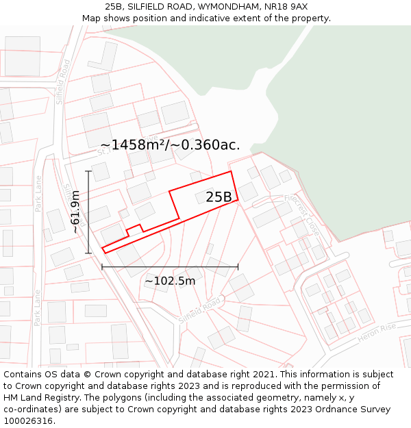 25B, SILFIELD ROAD, WYMONDHAM, NR18 9AX: Plot and title map