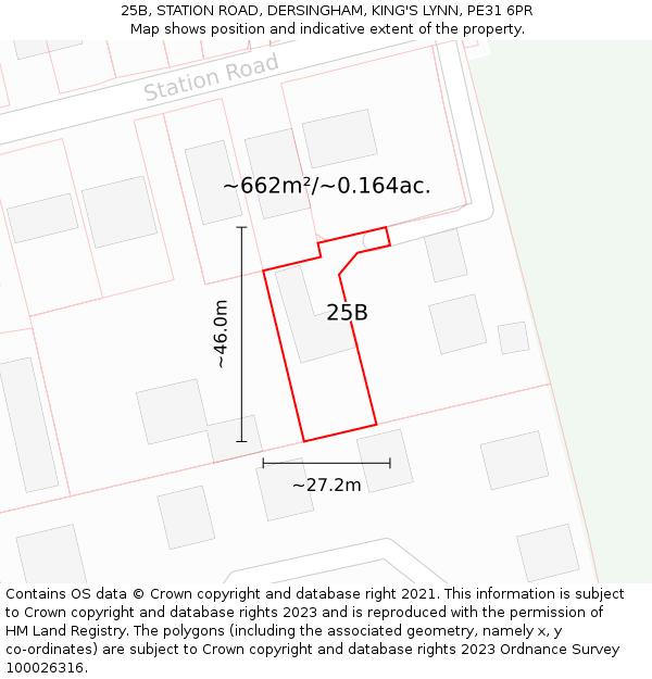 25B, STATION ROAD, DERSINGHAM, KING'S LYNN, PE31 6PR: Plot and title map