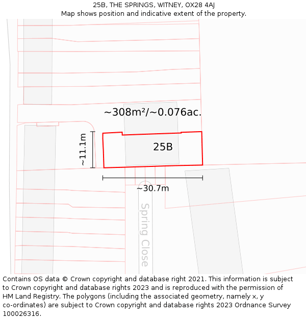 25B, THE SPRINGS, WITNEY, OX28 4AJ: Plot and title map