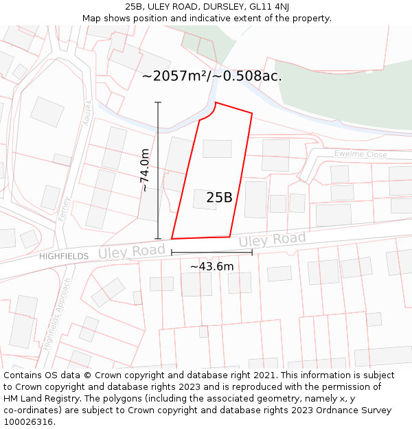 25B, ULEY ROAD, DURSLEY, GL11 4NJ: Plot and title map