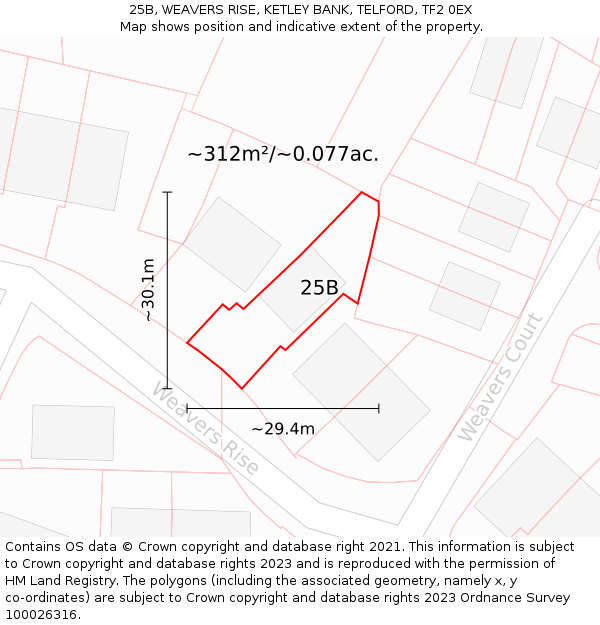 25B, WEAVERS RISE, KETLEY BANK, TELFORD, TF2 0EX: Plot and title map