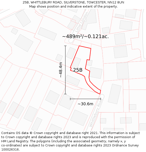 25B, WHITTLEBURY ROAD, SILVERSTONE, TOWCESTER, NN12 8UN: Plot and title map