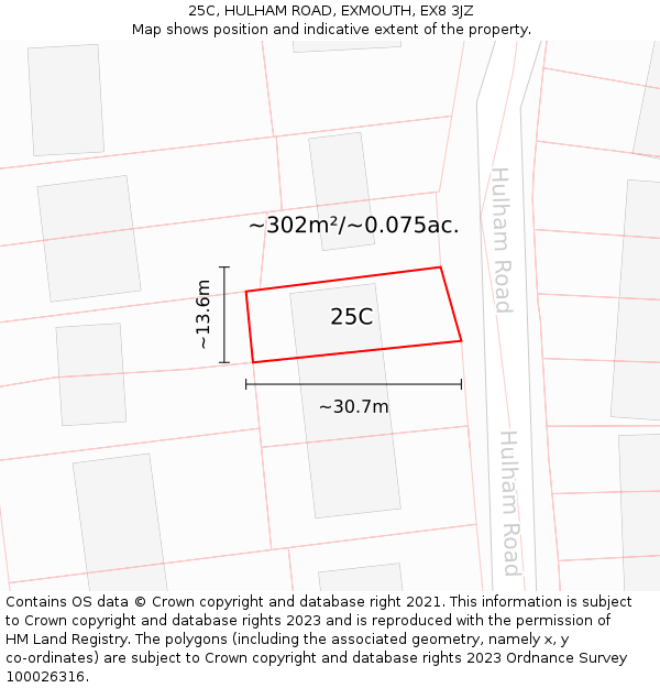 25C, HULHAM ROAD, EXMOUTH, EX8 3JZ: Plot and title map