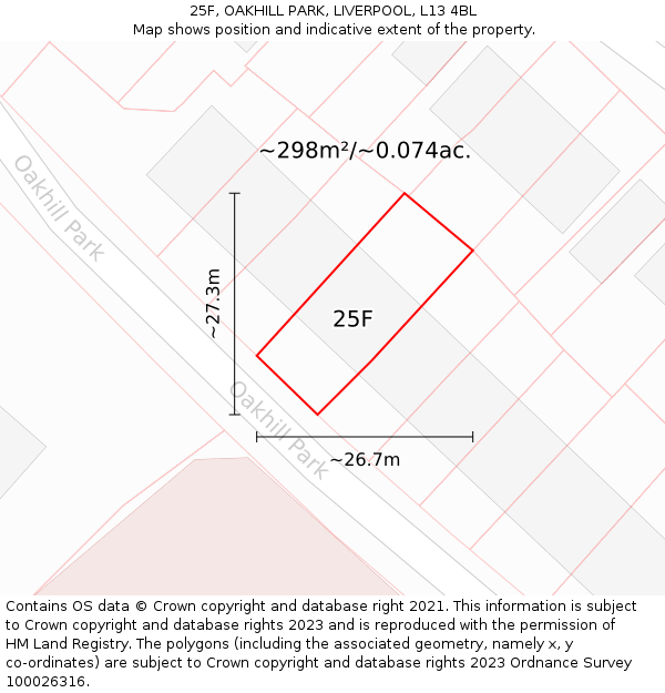 25F, OAKHILL PARK, LIVERPOOL, L13 4BL: Plot and title map