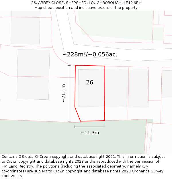 26, ABBEY CLOSE, SHEPSHED, LOUGHBOROUGH, LE12 9EH: Plot and title map