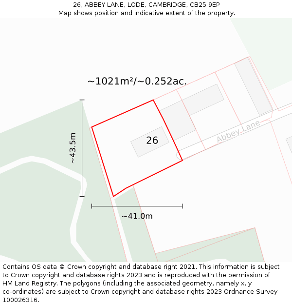 26, ABBEY LANE, LODE, CAMBRIDGE, CB25 9EP: Plot and title map