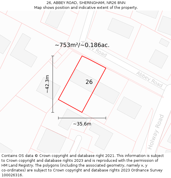 26, ABBEY ROAD, SHERINGHAM, NR26 8NN: Plot and title map