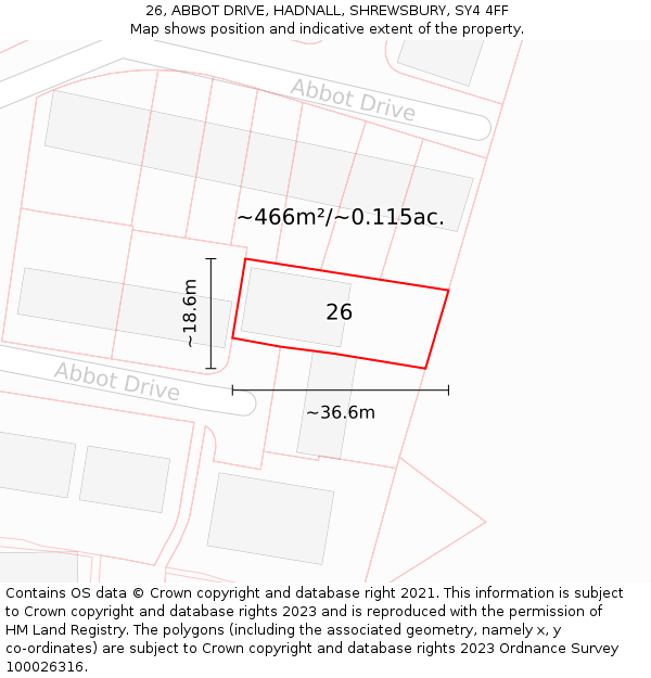 26, ABBOT DRIVE, HADNALL, SHREWSBURY, SY4 4FF: Plot and title map
