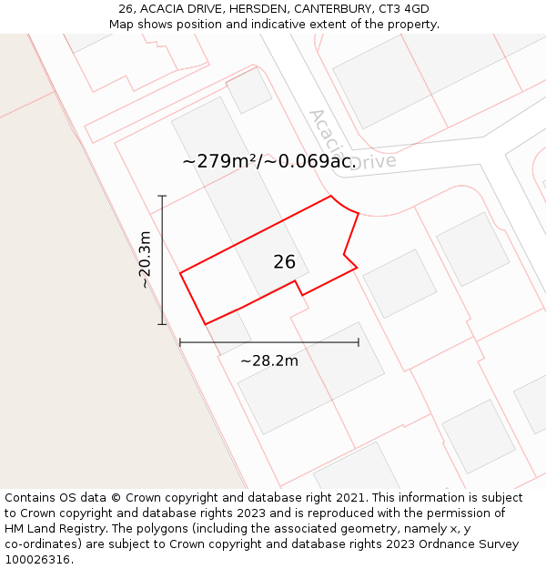 26, ACACIA DRIVE, HERSDEN, CANTERBURY, CT3 4GD: Plot and title map