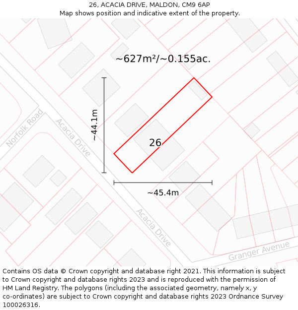 26, ACACIA DRIVE, MALDON, CM9 6AP: Plot and title map