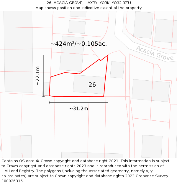 26, ACACIA GROVE, HAXBY, YORK, YO32 3ZU: Plot and title map