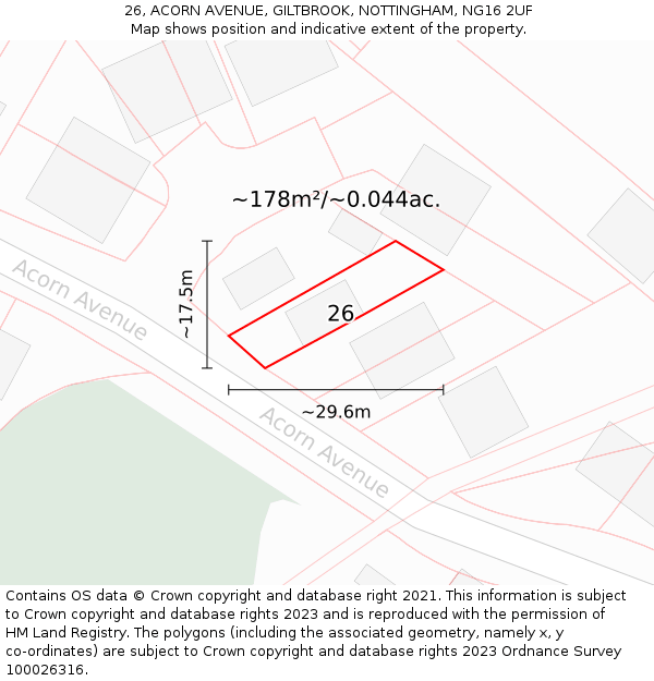 26, ACORN AVENUE, GILTBROOK, NOTTINGHAM, NG16 2UF: Plot and title map