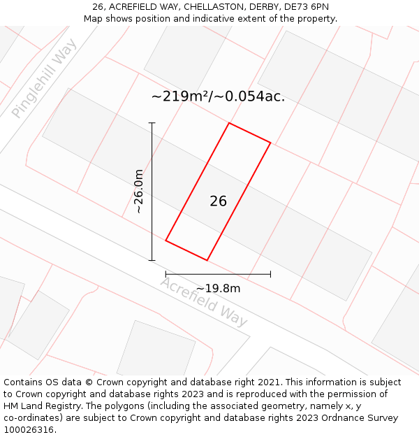 26, ACREFIELD WAY, CHELLASTON, DERBY, DE73 6PN: Plot and title map