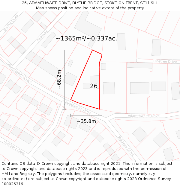 26, ADAMTHWAITE DRIVE, BLYTHE BRIDGE, STOKE-ON-TRENT, ST11 9HL: Plot and title map