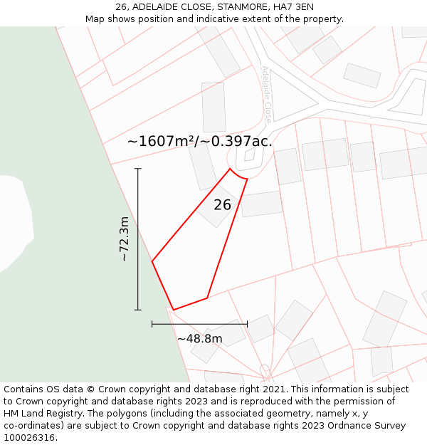 26, ADELAIDE CLOSE, STANMORE, HA7 3EN: Plot and title map