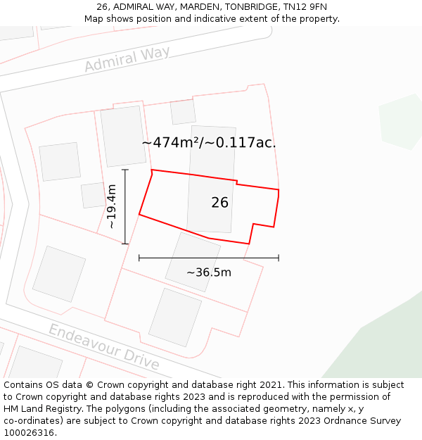 26, ADMIRAL WAY, MARDEN, TONBRIDGE, TN12 9FN: Plot and title map